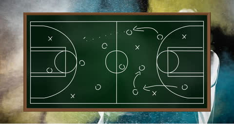 Animated Game Plan on Blackboard Over Colorful Abstract Background