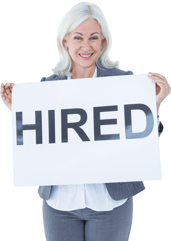 transparent businesswoman holding hired sign and smiling - Download Free Stock Videos Pikwizard.com