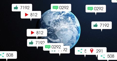 Global social media engagement concept with rotating earth