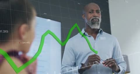 Businessman Presenting Data Analytics with Interactive Chart