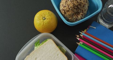 Healthy Packed Lunch with Vegan Sandwich and Fresh Fruit for School