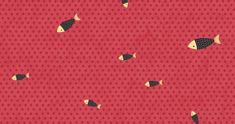 Colorful Fish on Red Dotted Background Pattern