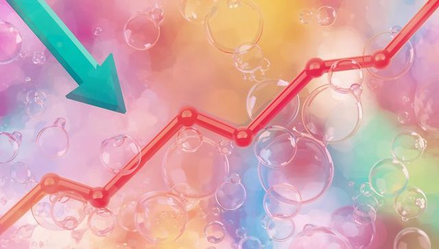 Colorful data visualization with rising chart line and abstract elements