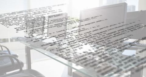 Digital Code Overlay on Office Computers in Workplace - Download Free Stock Images Pikwizard.com