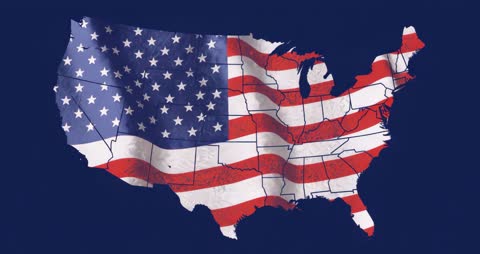 Animated United States Map with Waving American Flag