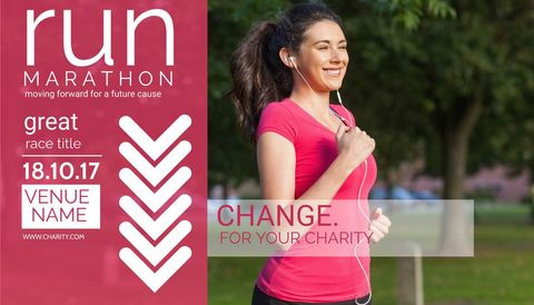 Joyful runner smiling through charity marathon event promotion