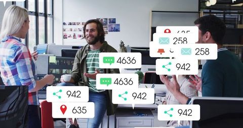 Coworkers Brainstorming with Social Media Notifications and Metrics in Open-Plan Office