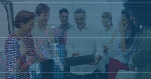 Diverse Team Analyzing Financial Growth with Technology