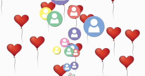 Hearts and Social Media Icons on White Background