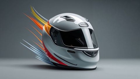 Futuristic racing helmet with dynamic motion trails, streamline profile