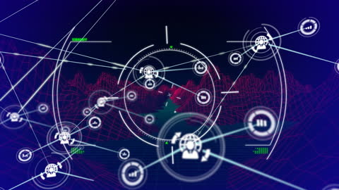 Futuristic Digital Network with HUD and Connection Nodes