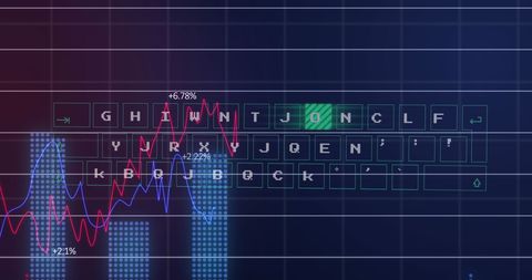 Futuristic Keyboard Analytics Display with Digital Graphs and Numbers - Download Free Stock Images Pikwizard.com