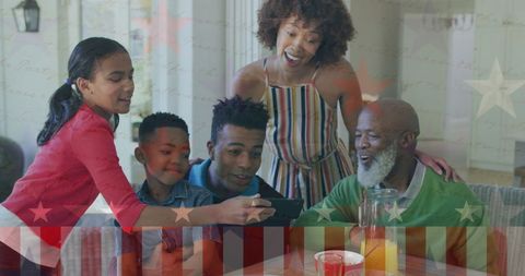 Happy Multi-generational African American Family Celebrating with Flag Overlay - Download Free Stock Images Pikwizard.com