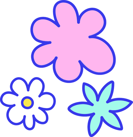 Stylized Pastel Flowers on Transparent Background in Cartoon Design