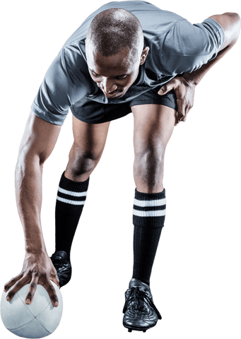 Dynamic Rugby Player Taking Position Transparent