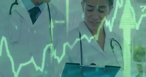 Doctors Collaborating on Medical Trends with Digital Analytics