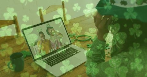 St. Patrick's day virtual celebration with shamrock overlay
