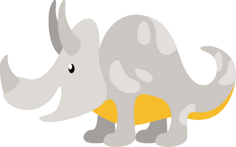 Cartoon Rhinoceros with Two Horns on Transparent Background