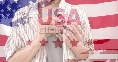 Patriotic usa election concept with voting badge and american flag