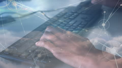 Hands Typing with Digital Network Overlay Concept
