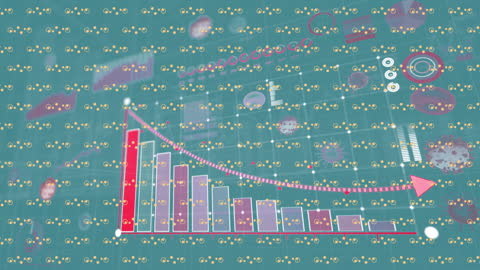 Covid-19 Cells Floating Over Data Charts in Conceptual Background