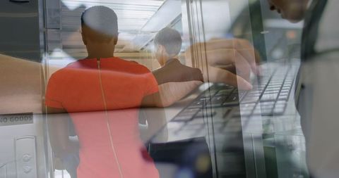 Business technology collaboration with digital overlay concept