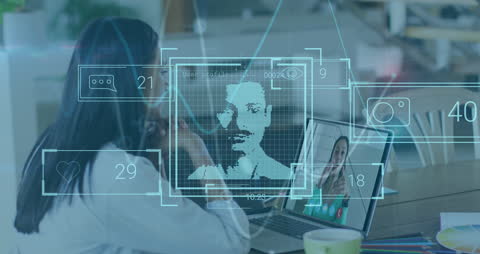 Animated Data Interface Overlaying Video Call Concept