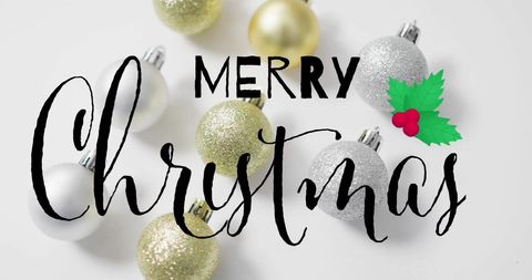 Merry Christmas Text with Festive Holiday Ornaments