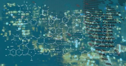 Chemical Formulas Overlay on Urban Skyline at Night - Download Free Stock Images Pikwizard.com