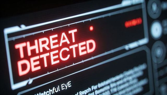 Threat detected red alert on cybersecurity dashboard close-up for incident response visual