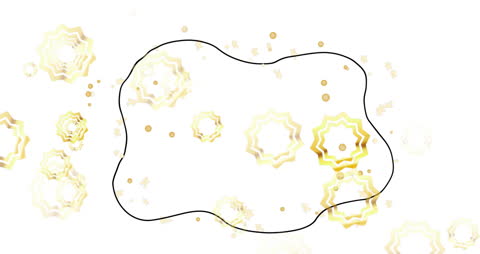Festive Animation of Stars Over Geometric Shapes on White Background