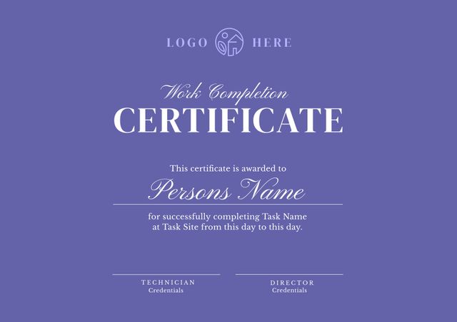 Image of template of work completion certificate on violet background - Download Free Stock Videos Pikwizard.com