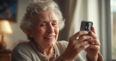 Elderly Woman Enjoying Phone Conversation at Home
