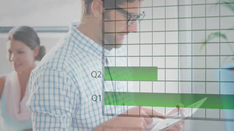 Business Professional Analyzing Financial Data on Tablet in Office