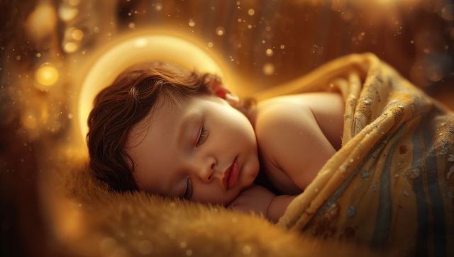 Peaceful Infant Sleeping Lightly in Golden Ambience