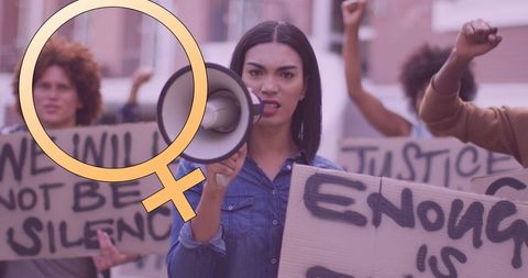 Women Empowerment Protest with Signs and Megaphone