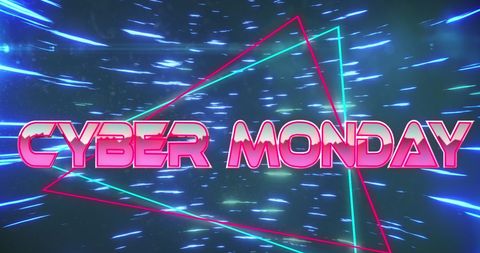 Cyber Monday Digital Advertisement with Neon Triangles