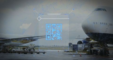 Digital QR Code Overlay on Airport Runway Scene - Download Free Stock Images Pikwizard.com
