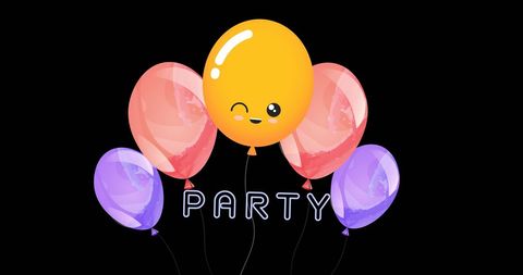 Colorful Party Balloons with Neon Text on Black - Download Free Stock Images Pikwizard.com