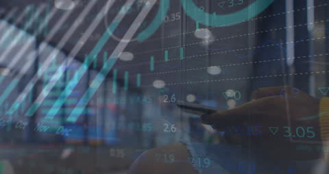 Conceptual representation of modern technology in finance with charts overlay and smartphone. Useful for illustrating themes of innovation, digital transformation, stock market analysis, and business communication. Great for use in articles, business presentations, and media discussing financial technology, modern business strategies, or global networking.