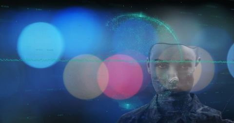 Futuristic avatar with holographic digital data visualization