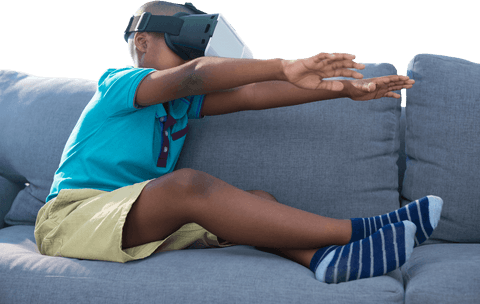 Transparent background of boy using virtual reality at home