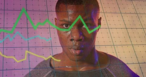 Athlete Analyzing Fitness Data with Digital Graph Overlay