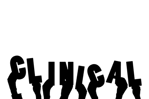 Transparent clinic poster with human hands illustration