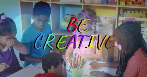 Diverse children expressing creativity with art supplies