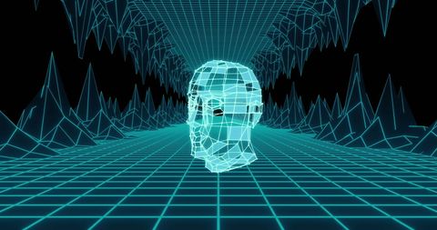Futuristic Wireframe Face in Digital Grid World - Download Free Stock Images Pikwizard.com