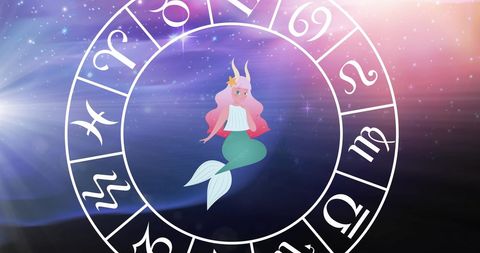 Colorful Zodiac Wheel with Mystical Mermaid in Cosmic Background - Download Free Stock Images Pikwizard.com