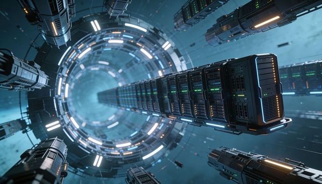 Modular Server Tower Extending Through Illuminated Orbital Ring for Space Data Center AI