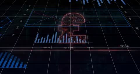 Futuristic Pound Symbol with Glowing Digital Analytics Graphics