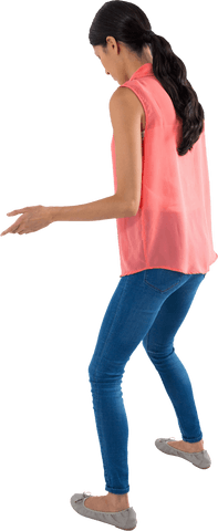 Biracial Woman Standing with Open Hands on Transparent Background